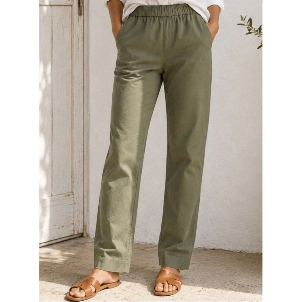 NWT Everlane The Easy Pant Size L Sage Green Organic Cotton Elastic Waist Women